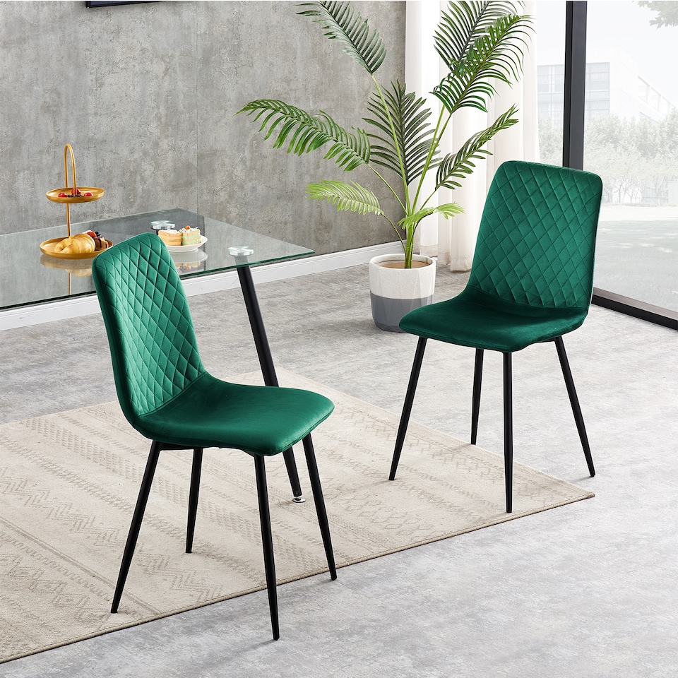 image 1 of MCC Direct Set of 2 Lexi Velvet Fabric Dining Chairs with Metal Legs Green