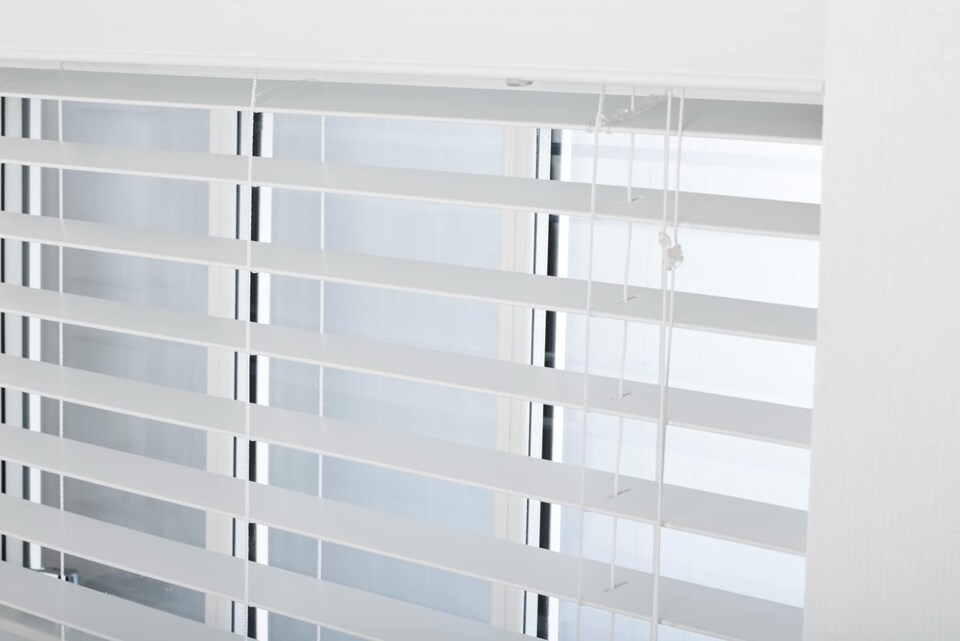 image 1 of FURNISHED Made to Measure Faux Wood Venetian Blinds 50mm Slat Window Blinds, Custom Fit, Waterproof, Easy Install | White | White | (W) 105cm x (L) 150cm