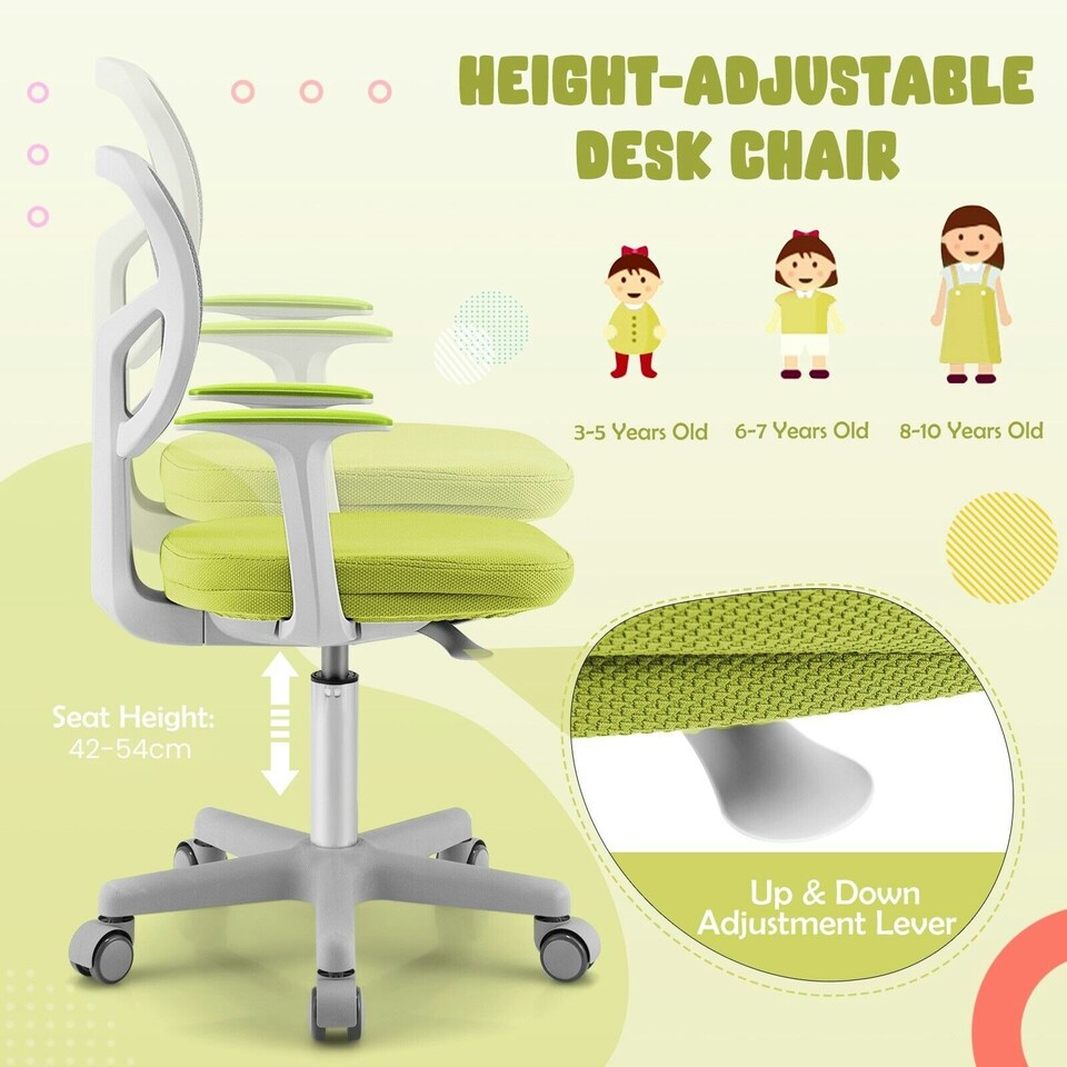 image 1 of COSTWAY Kids Computer Desk Chair Low-Back Task Study Chairs Yellow Yellow
