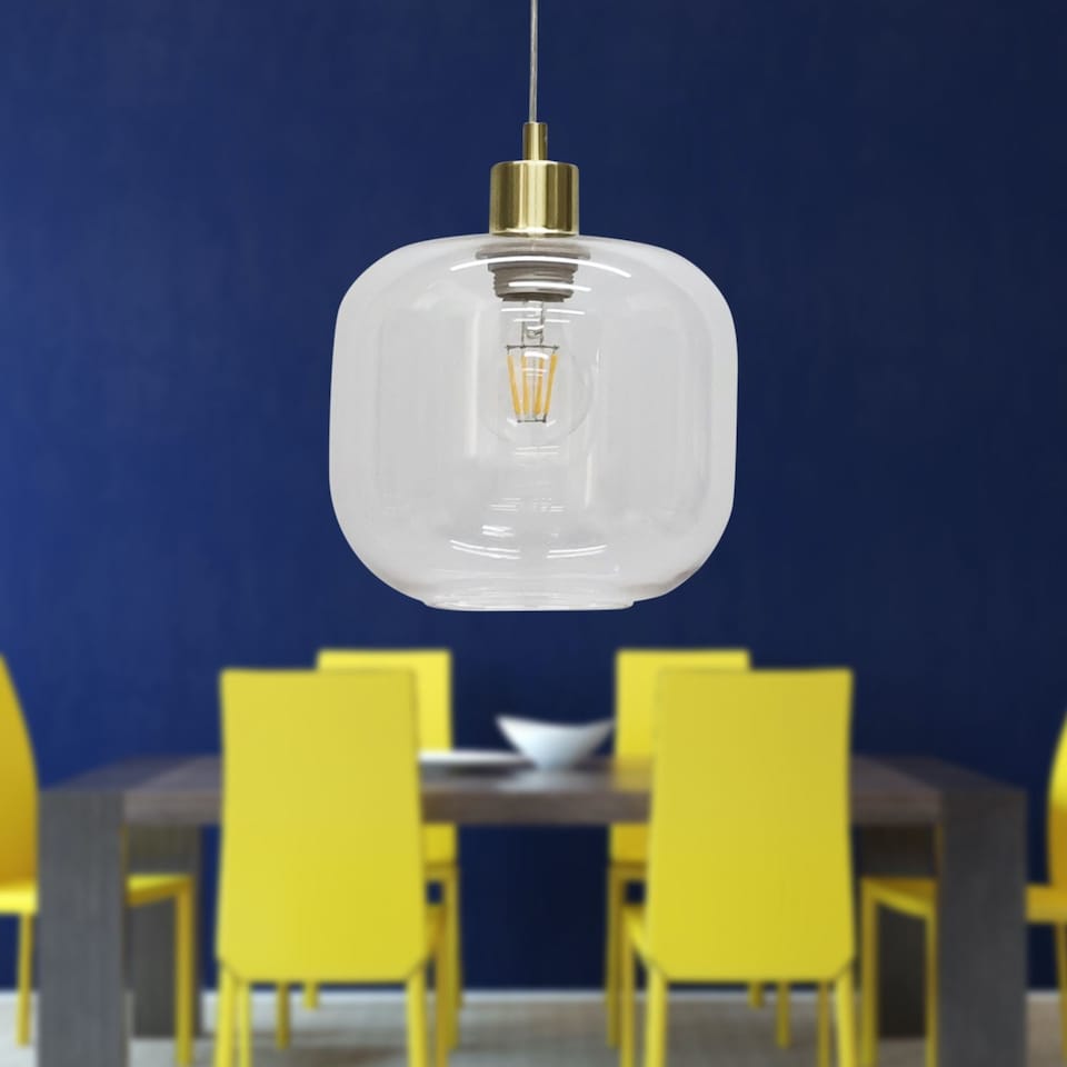 image 1 of Bletch - Clear Glass with Satin Brass Pendant Fitting | Clear | Clear | 1