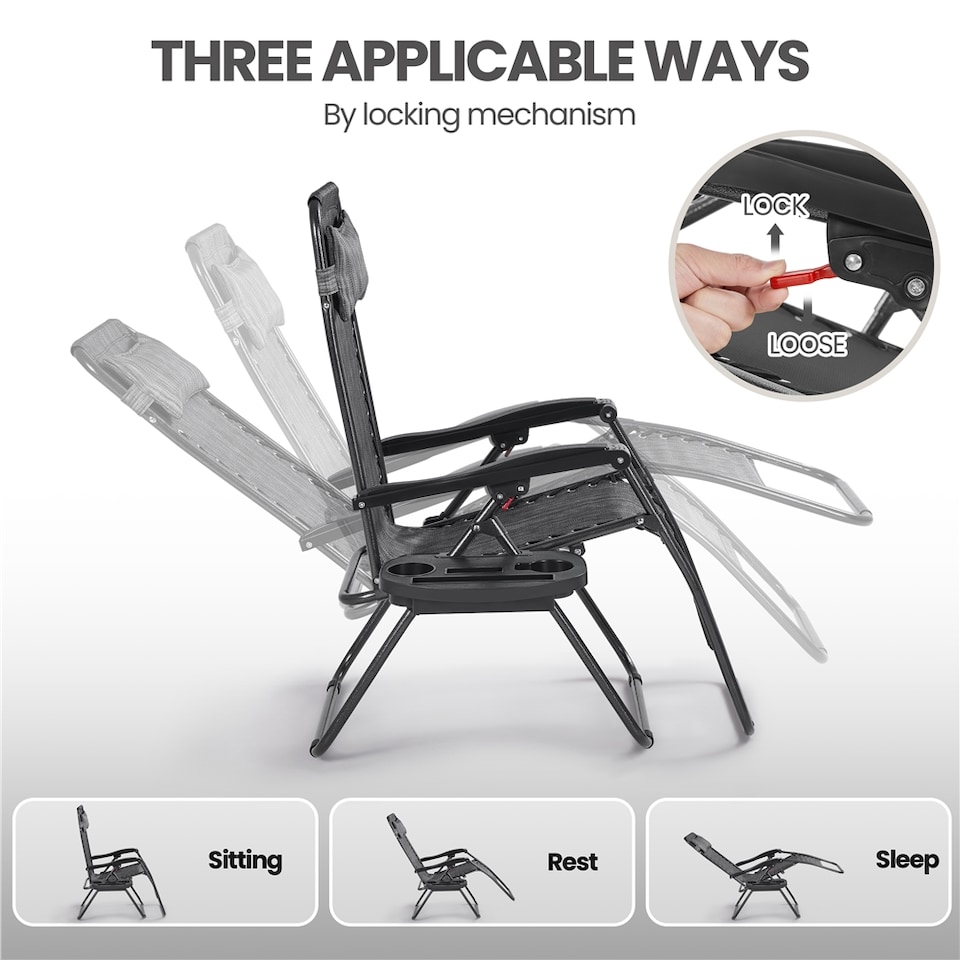 image 1 of Yaheetech 2PCS 72 cm W Oversized Zero Gravity Chairs-Grey | Grey | Grey | One Size