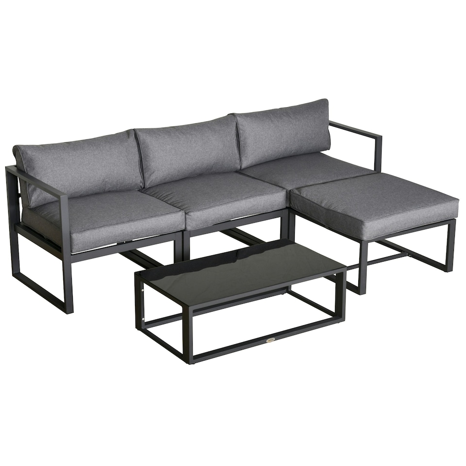 image 1 of Outsunny 5-Piece Outdoor Patio Set Padded Cushion Coffee Table