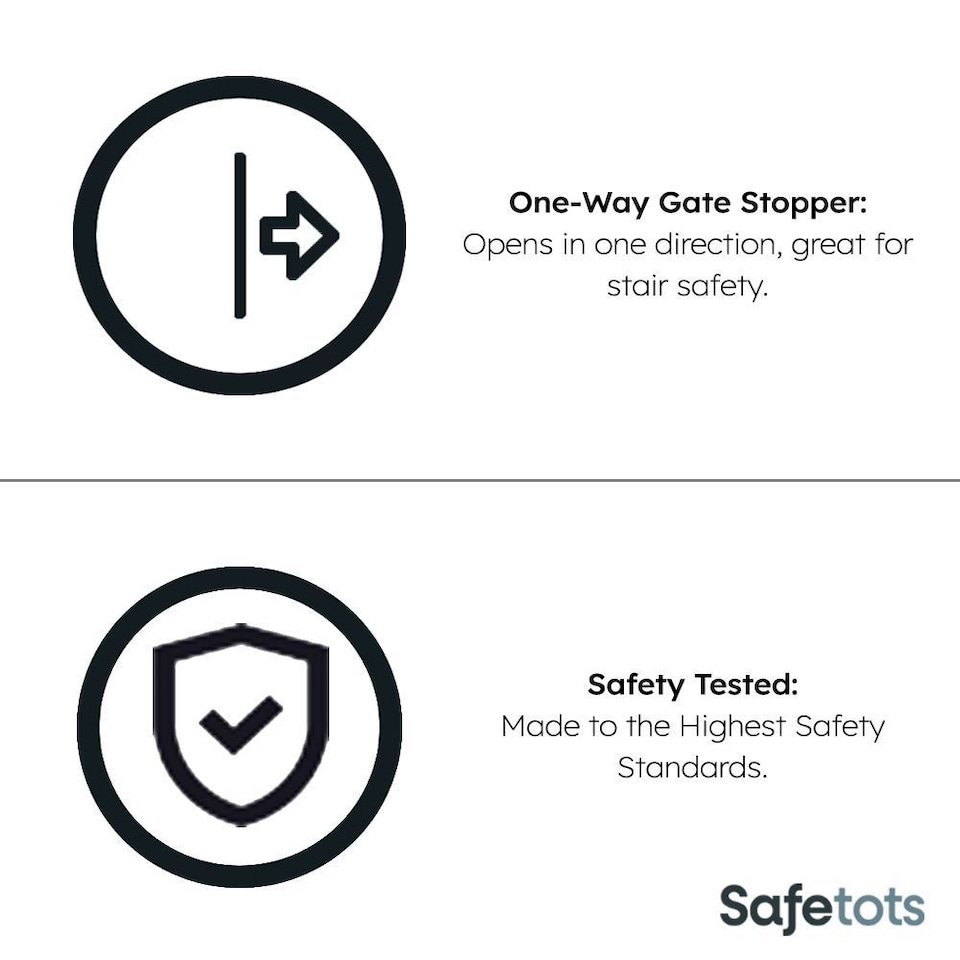 image 1 of Safetots Pressure Fit Self Closing Stair Gate, 111cm - 118cm, Matt Black, Auto Closing Baby Gate, Safety Barrier for Toddler, Easy Installation