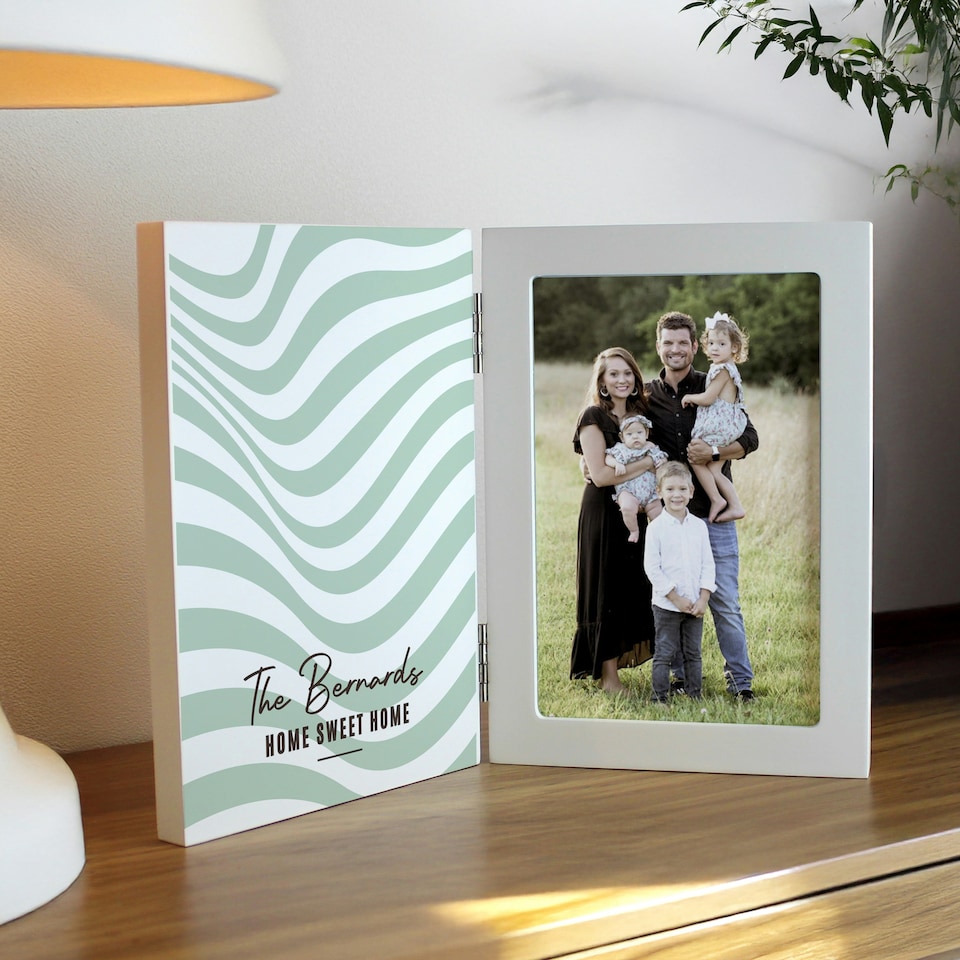 image 1 of Personalised Wooden Hinged 6x4 Photo Frame | White | One Size