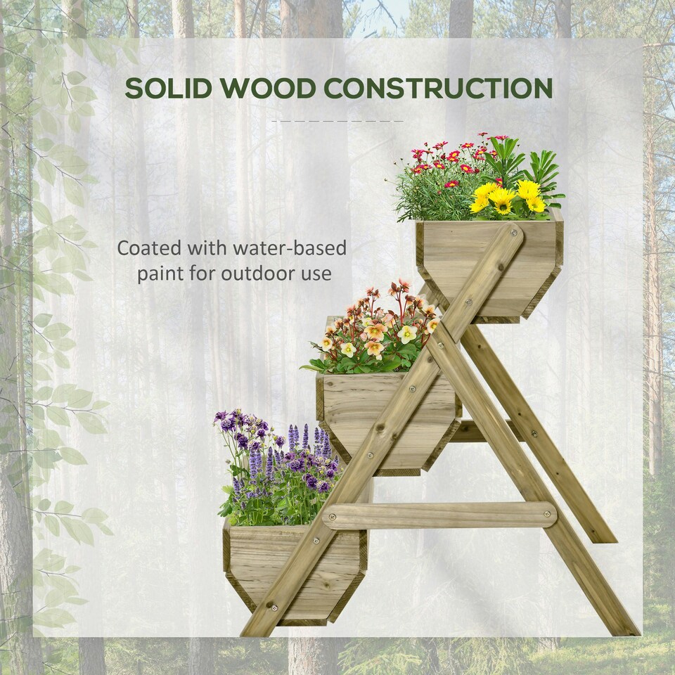 image 1 of Outsunny 3 Tier Raised Garden Bed Wooden Elevated Planter Box Kit, Brown