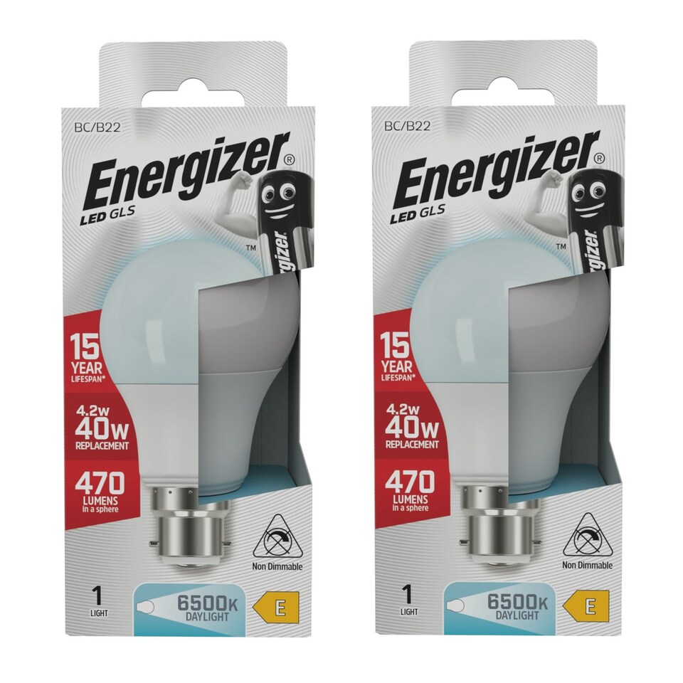 image 1 of Energizer LED GLS B22 470lm 4.2W 6500K (Daylight) Light Bulb - Pack of 2