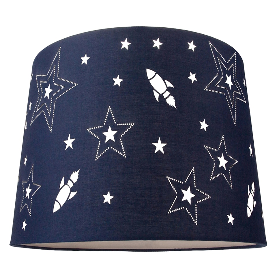 image 1 of Fun Rockets and Stars Childrens-Kids Blue Cotton Bedroom Pendant or Lamp Shade | Blue