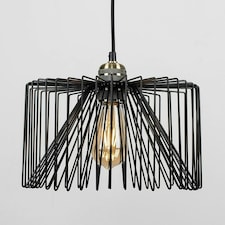 ValueLights Casco Low-Hanging Lampholder Brushed Gold Pendant Light with Black Drum Shade and E27 Pear LED 4W Warm White 2700K Bulb