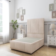 Sloomy Lisbon Sand Naples Divan Bed Base 2 Drawers Left Side With 26 Inch Strutted Headboard & 12 Inch Matching Footboard | Cream | Sand | Double | 1