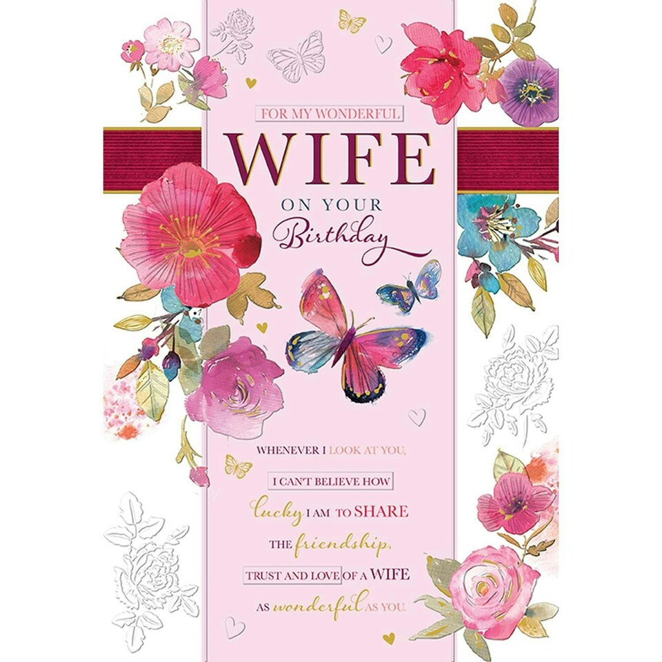 Words 'n' Wishes Traditional Wife Birthday Card, Birthday Card for Wife, Multi-Coloured 26.6 x 18.6 cms