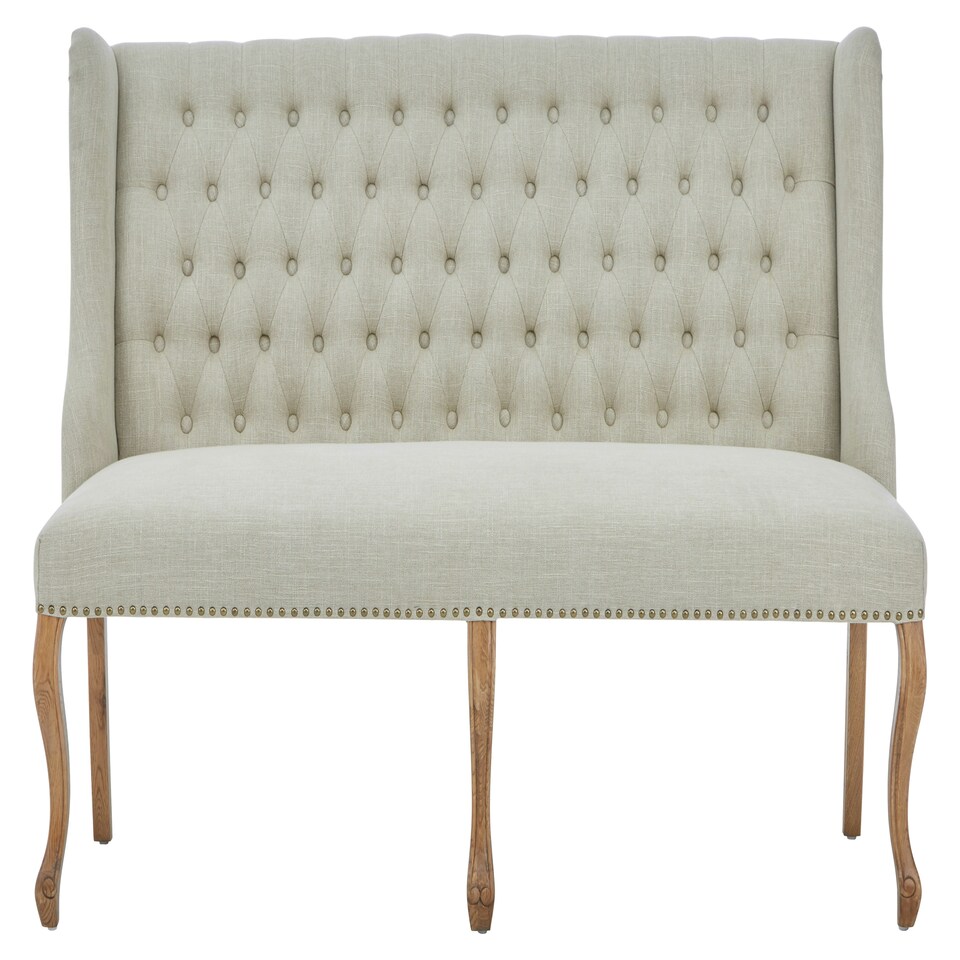 image 1 of Interiors By Premier Elegant 2 Seat Natural Linen Bench, Sleek Dining Bench,Luxe Wooden Bench,Spacious Outdoor Settee Cream