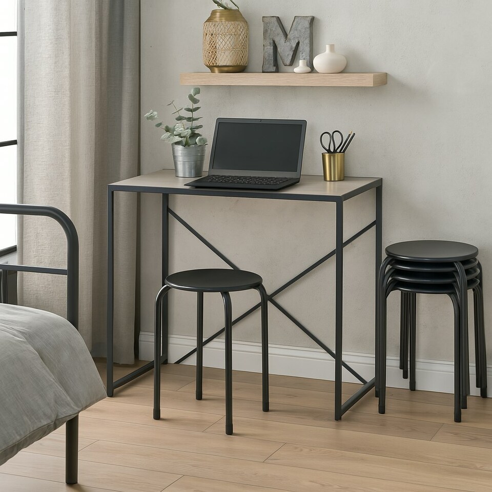 image 1 of Harbour Housewares Metal Stacking Stool - Matt Black | Black | Matt Black