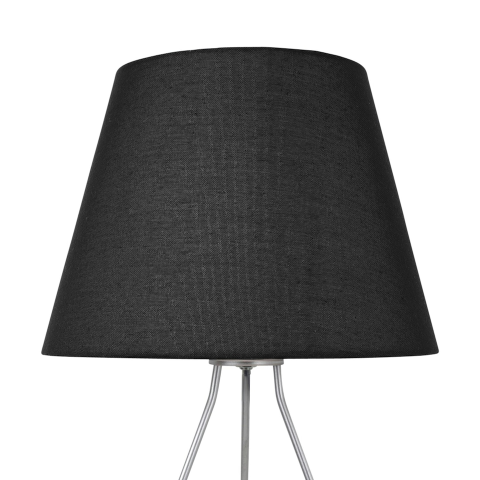 image 1 of Set of 2 Tripod - Silver 42cm Table Lamps With Black Fabric Shades Silver | Black