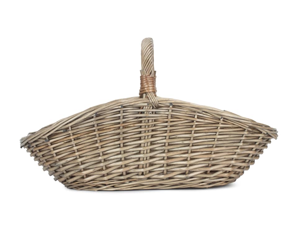 image 1 of Small Antique Wash Harvesting Wicker Basket | Brown | Brown | Small
