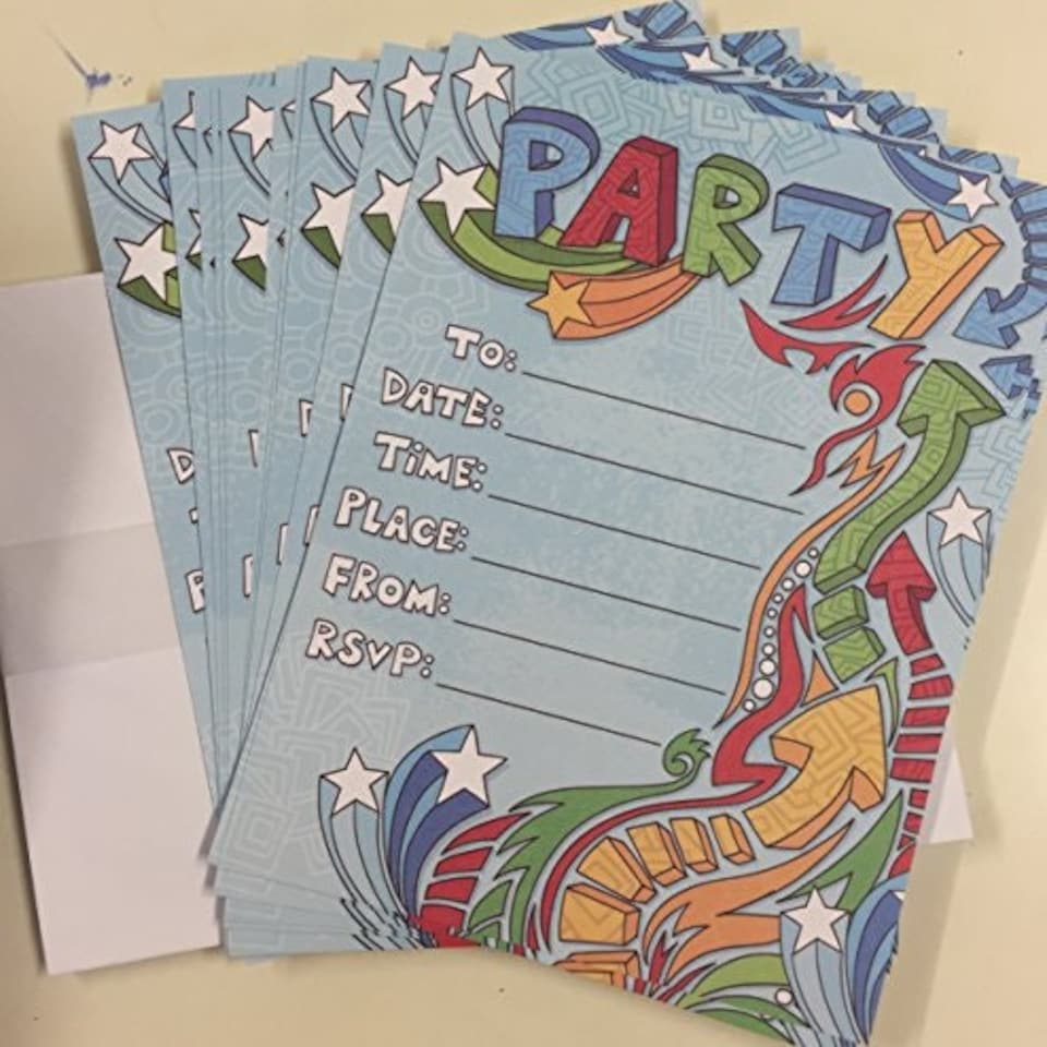 image 1 of Pack of 20 Quality Blue Retro Party Invitations with Envelopes by Carlton Cards