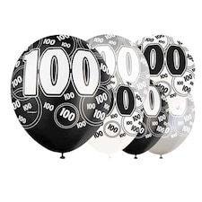 Assorted Black Glitz 100th Birthday Biodegradable Latex Balloons 30cm / 12 in - Pack of 6