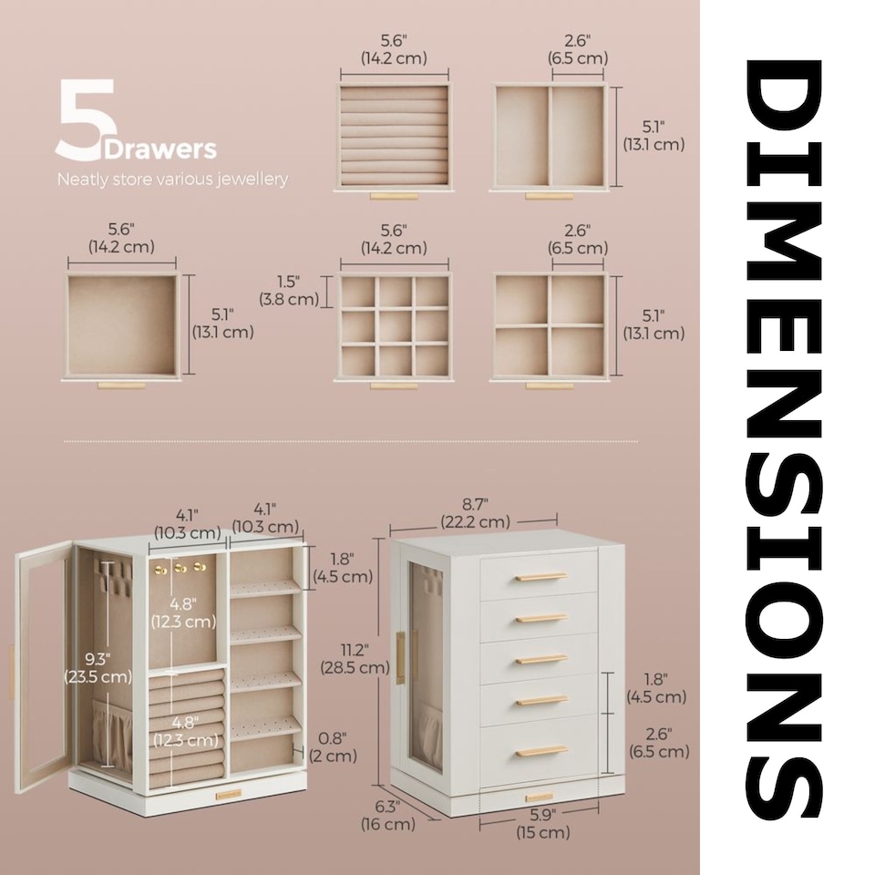image 1 of Large Jewellery Organiser Box With Storage Drawers White