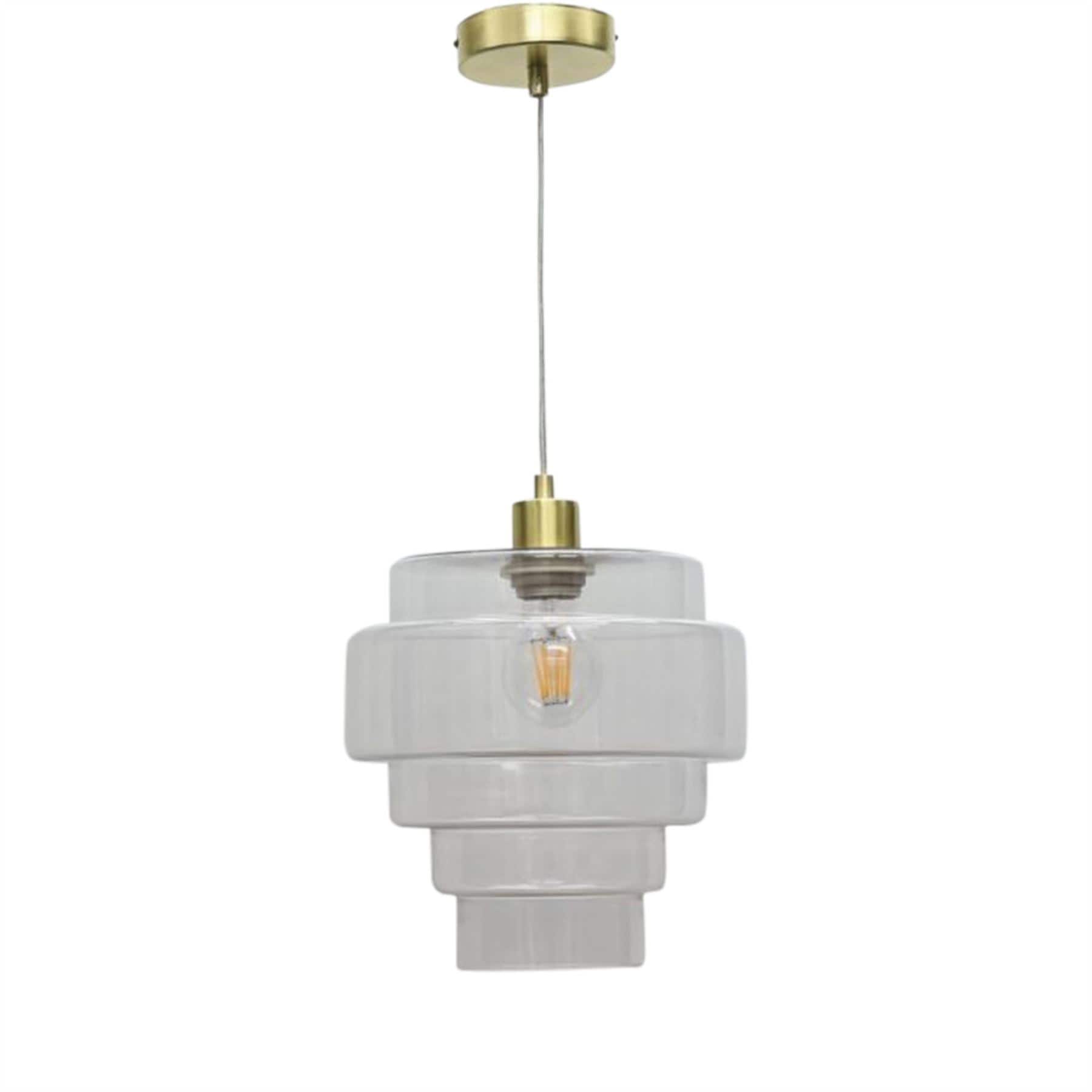 First Choice Lighting Benson - 5 Tier Clear Glass & Satin Brass Ceiling Pendant Light