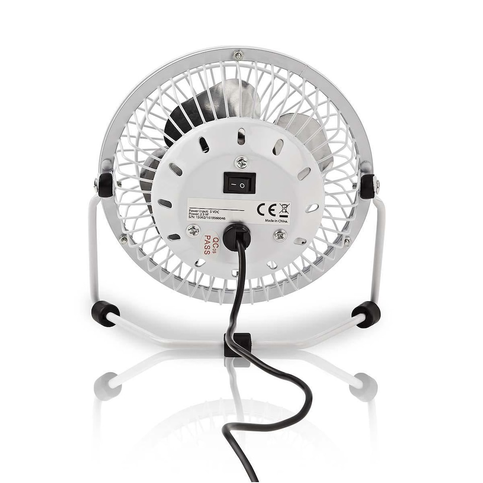 image 1 of Nedis 10cm Mini USB Powered Tilting Desk Fan with Metal Shell and Aluminium Blades, 360° Rotation, On/Off Switch - White