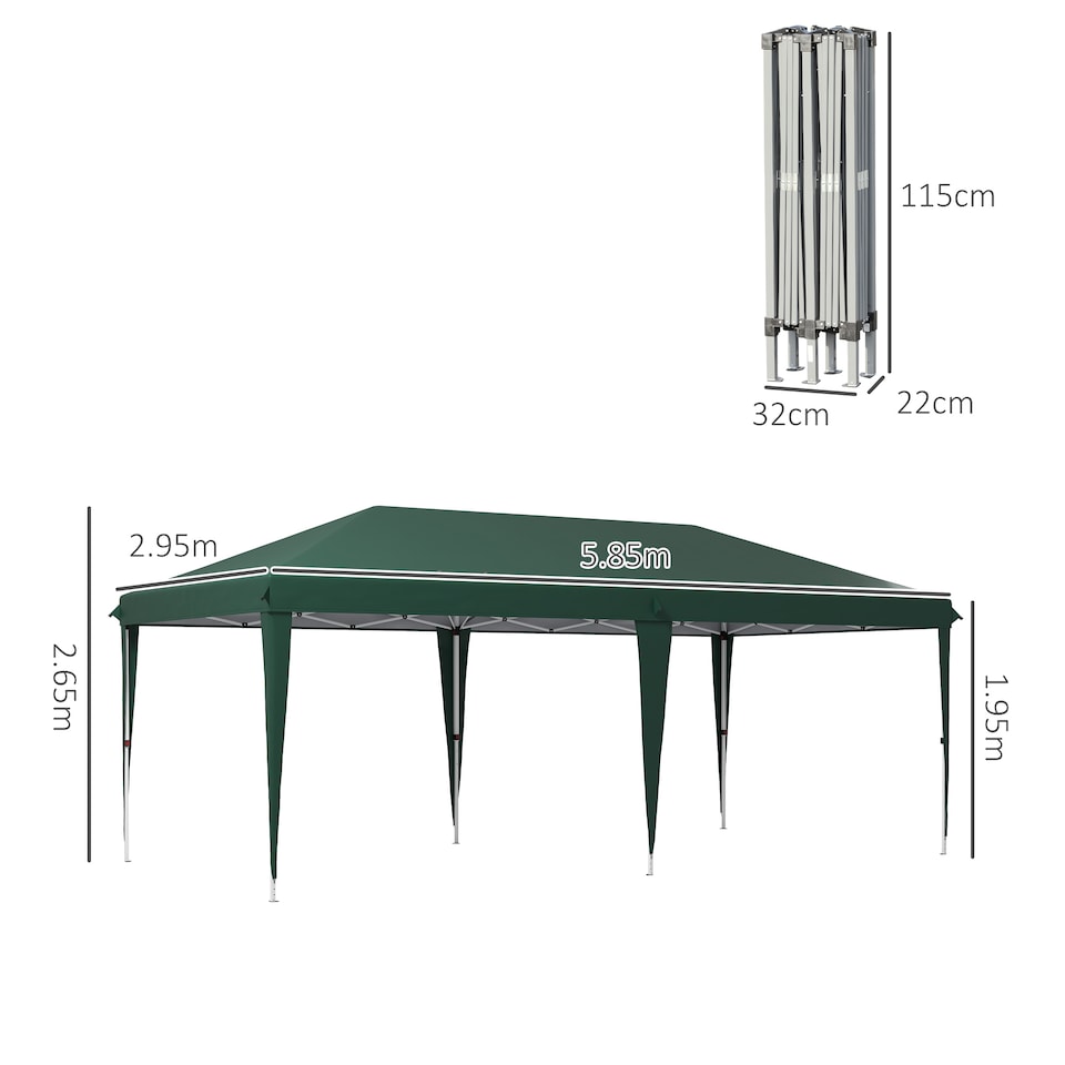 image 1 of Outsunny Pop Up Gazebo 3 x 6m, Foldable Canopy Tent, Height Adjustable Wedding Awning Canopy wCarrying Bag, Green