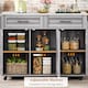 image 6 of VILUXE Mobile Kitchen Island with Foldable Worktop, 2 Drawers, Adjustable Shelves, Towel Rail, Wheels and Solid Wood Feet, Grey and White