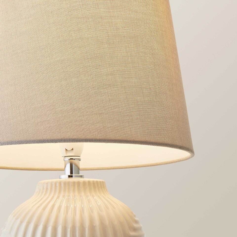 image 1 of ValueLights Harrison Tapered Lamp Shade Grey Geometric Ribbed Pattern Gloss Large Table Lamp | Grey