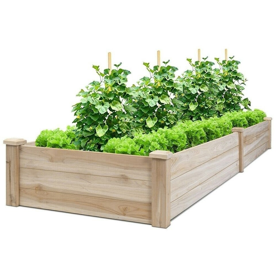 image 1 of Living and Home Solid Wood Raised Garden Bed with 2 Compartments Brown