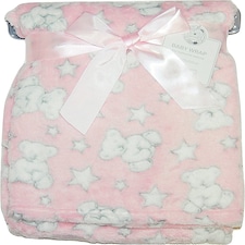 Baby Girl Soft Fleece Wrap Blanket Pram Cot Crib Moses Basket Pink Teddy