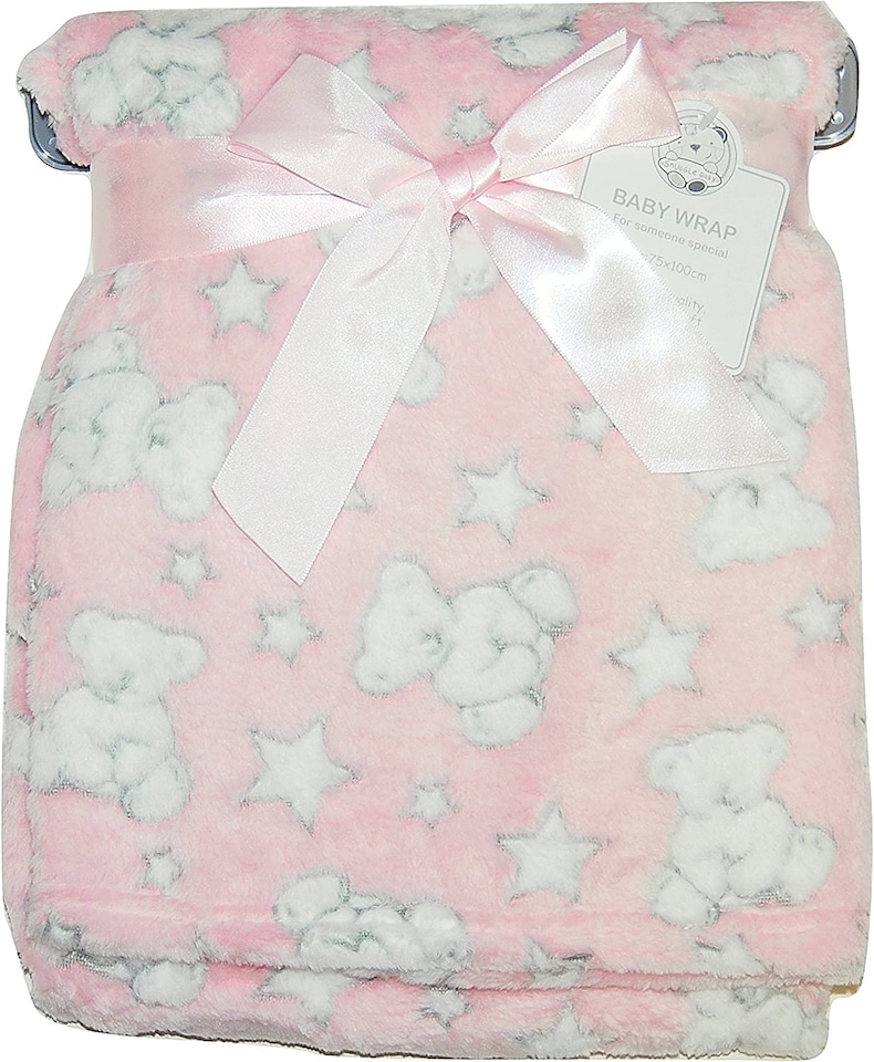 Baby Girl Soft Fleece Wrap Blanket Pram Cot Crib Moses Basket Pink Teddy