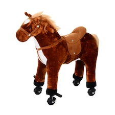 HOMCOM Kids Walking Ride on Horse Toy Plush Walk Pony with Wheels Sound