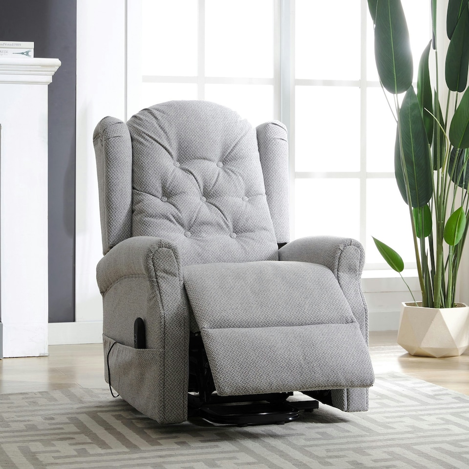 image 1 of Crawley Electric Lift-Assist Riser Recliner - Light Grey