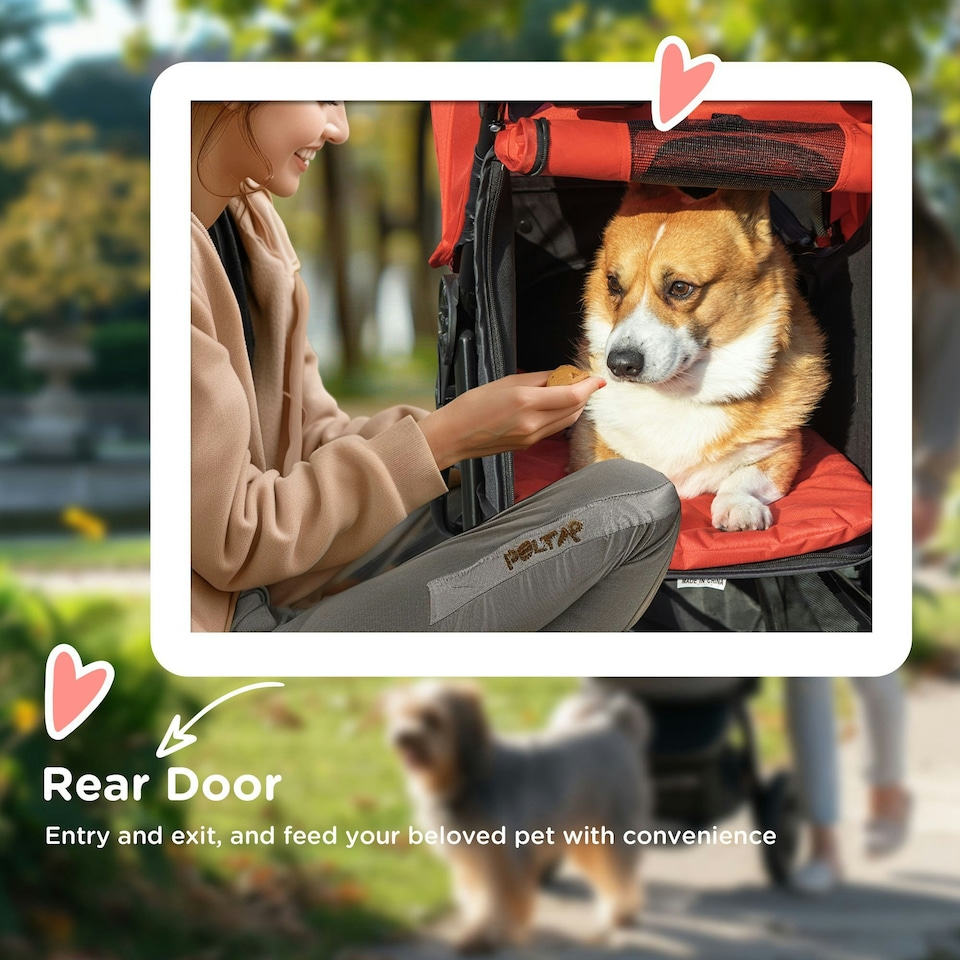 image 1 of PawHut Folding 3 Wheel Pet Stroller Travel Adjustable Canopy Storage Brake Red