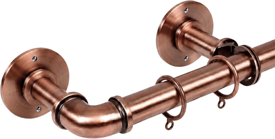 image 1 of Lister Cartwright 25mm Antique Copper Industrial Pipe Extendable Curtain Pole Heavy Duty Metal Curtain Rod with Rings(120-320 cm)
