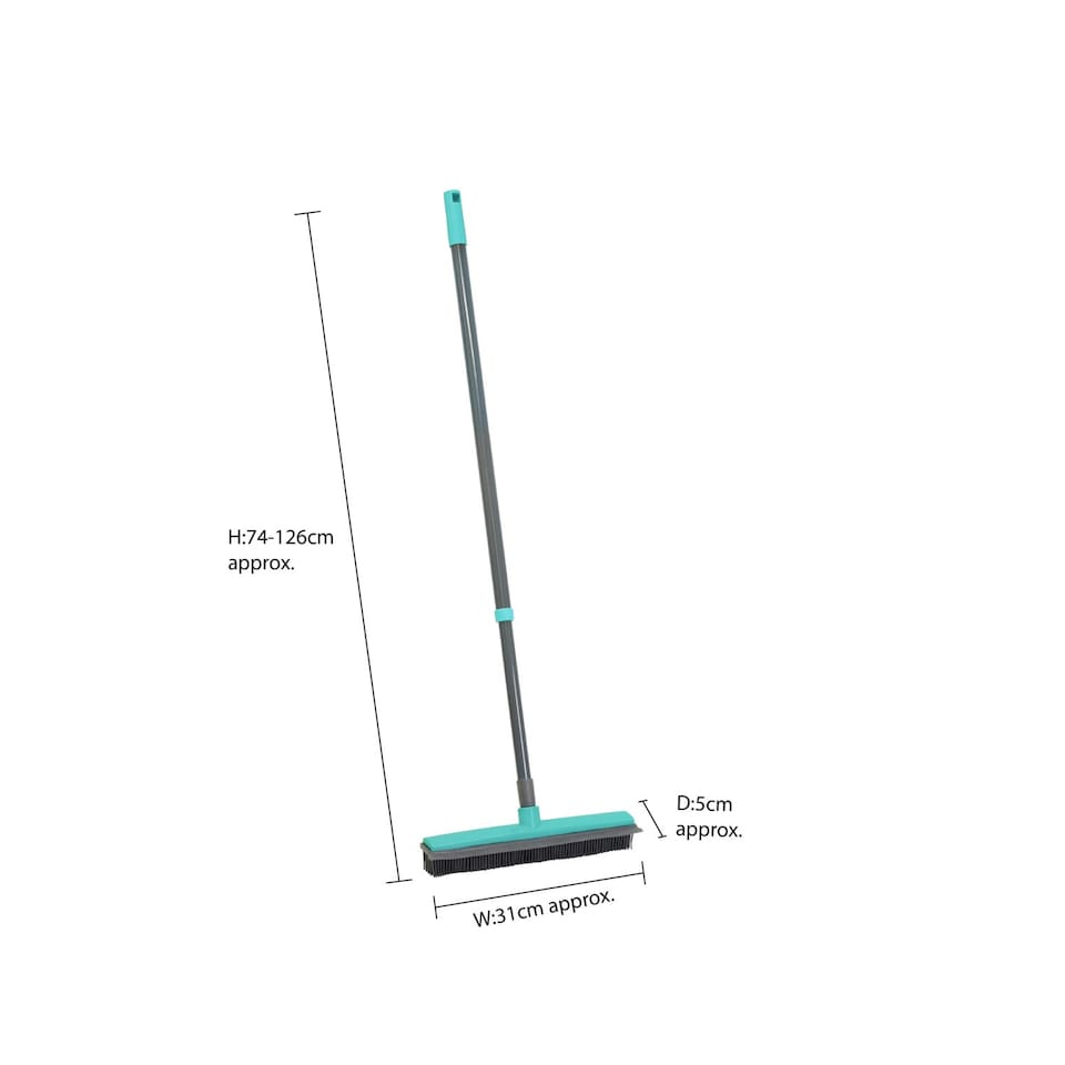 image 1 of JVL Indoor Extendable Rubber Bristle Brush Broom with Squeegee, Grey