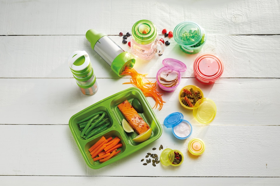 image 1 of KitchenCraft Bento Box Set Green Plastic 5 Pack