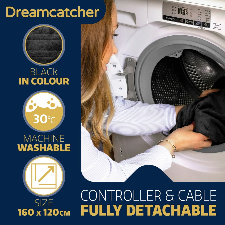 image 1 of Dreamcatcher Black Soft Microfleece Electric Blanket Heated Throw 160x120cm Black