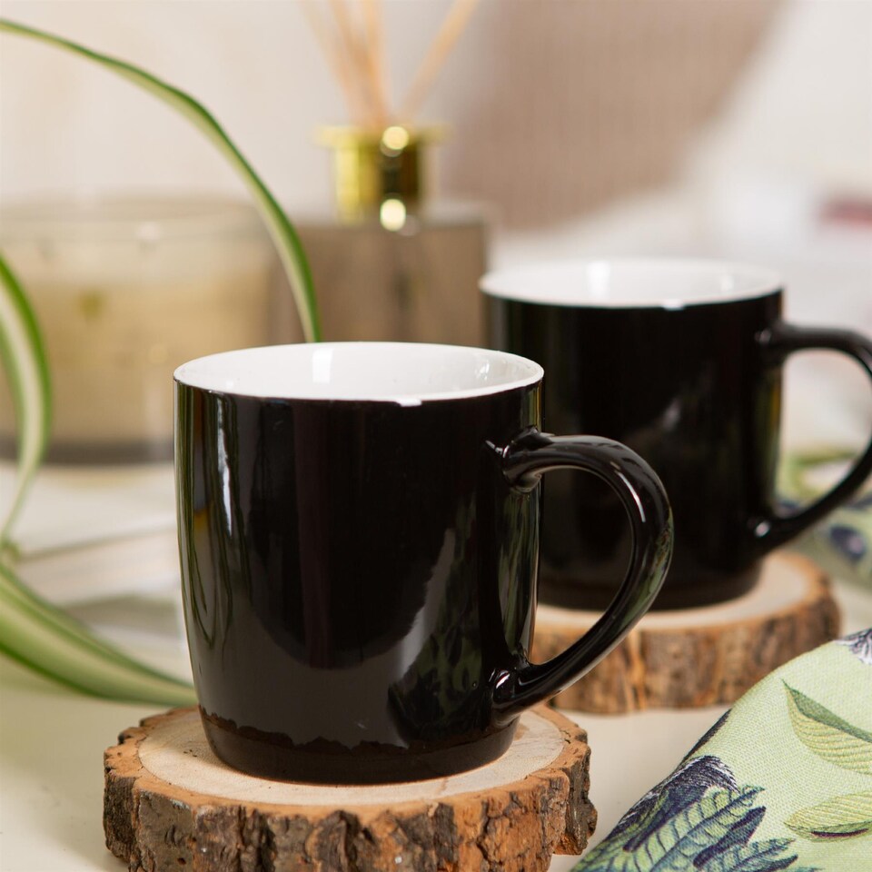 image 1 of Argon Tableware Coloured Coffee Mugs - 350ml - Black - Pack of 2 | Black | Black | 2