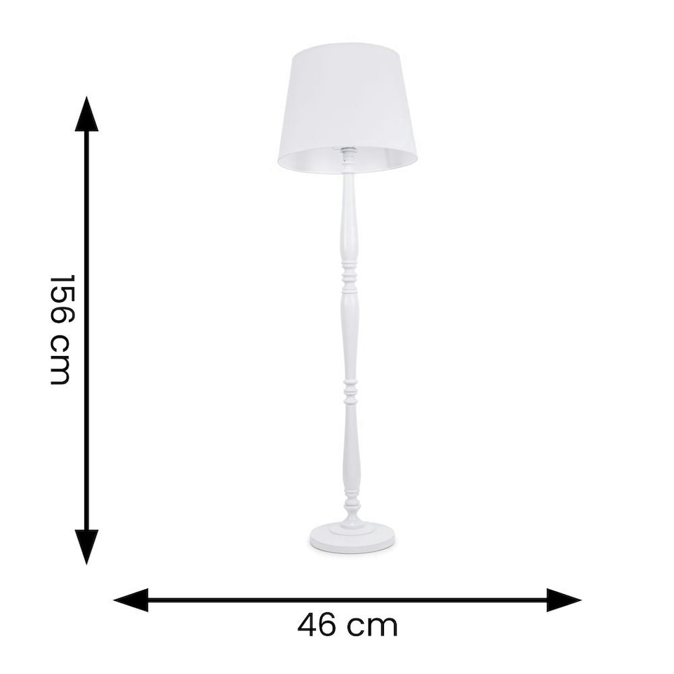 image 1 of ValueLights Victoria White Wood Traditional Stem Floor Lamp with White Fabric Tapered Shade