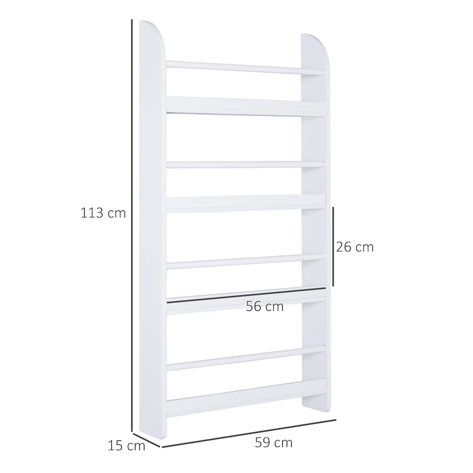image 1 of HOMCOM Bookcase, 4 Tier Wall Mounted Bookshelf, 15cm Depth Storage Shelving Rack for Bedroom Nursery Office Home, Accessories Supplies, White