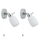 image 1 of First Choice Lighting Set of 2 Brom Chrome Opal Glass IP44 Pull Cord Bathroom Wall Spotlights Chrome