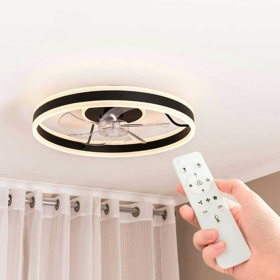image 1 of ValueLights Infinity Black Circle Integrated LED Ceiling Fan & Remote