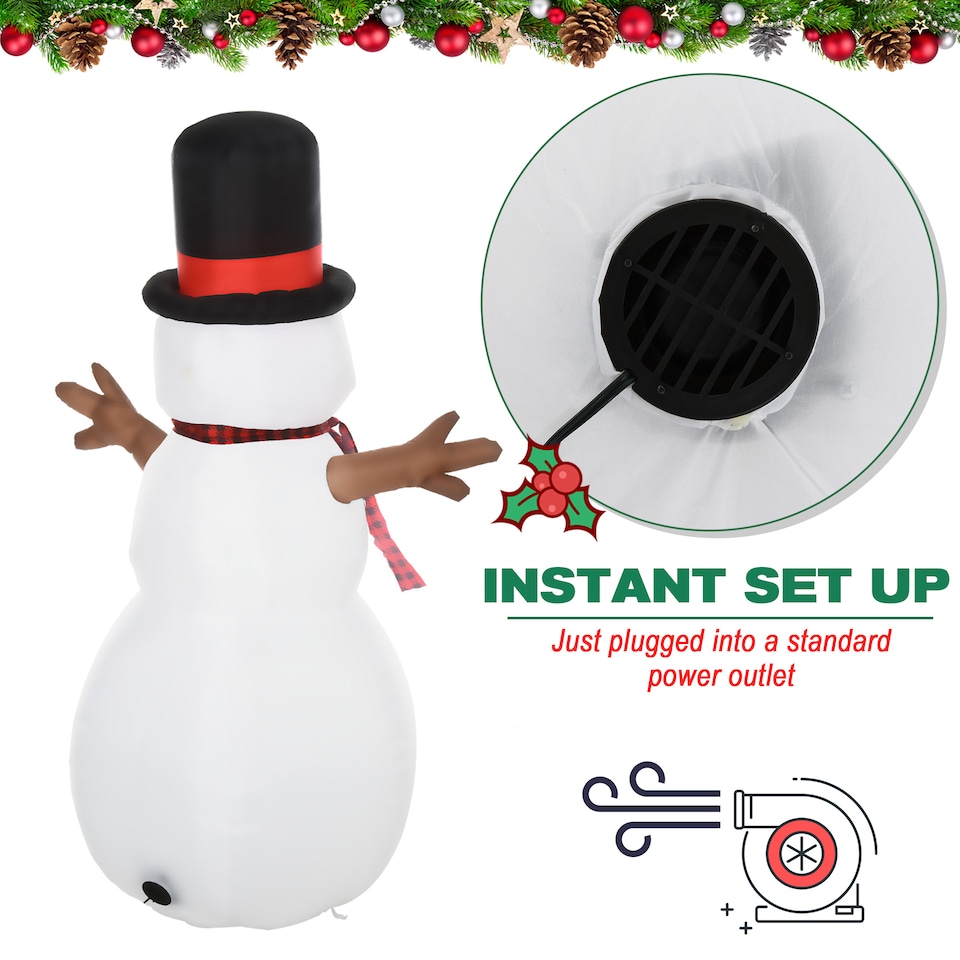 image 1 of HOMCOM 6ft Giant Inflatable Snowman Christmas Decoration w LED Lights Accessories Cute Family Fun Seasonal Outdoor Indoor