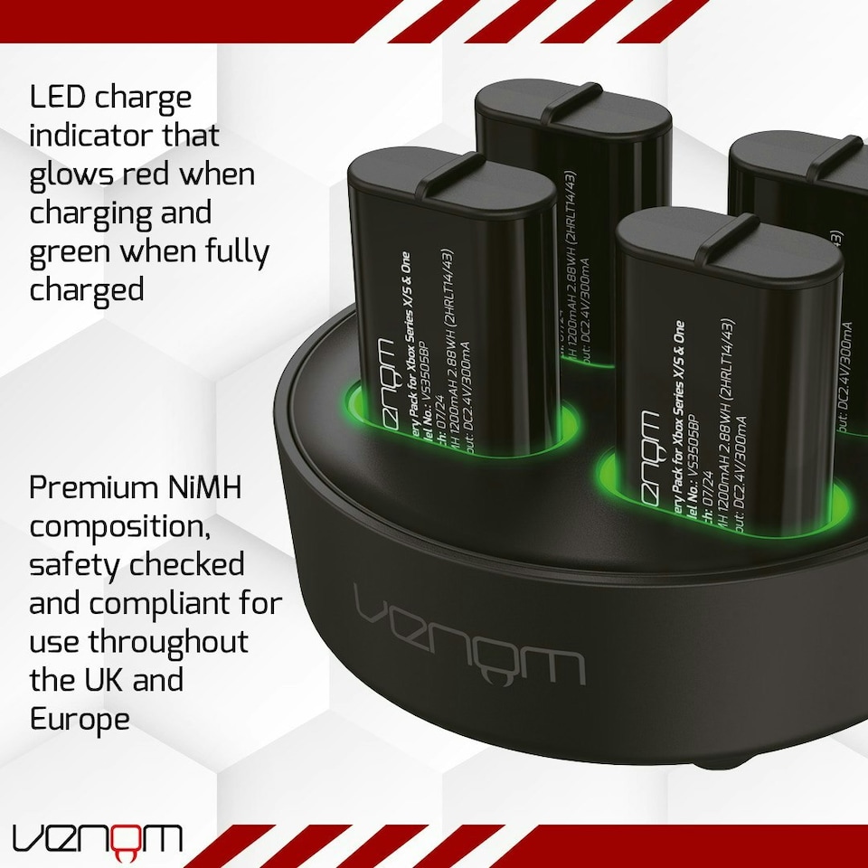 image 1 of Venom Xbox Rechargeable Battery 4-Pack with Charging Dock AA