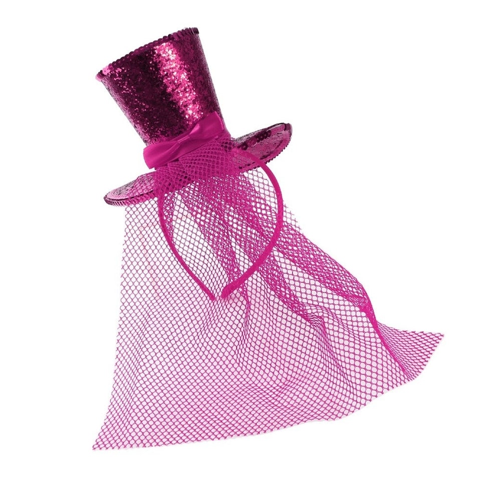 image 1 of Pack of 1 Mini Pink Glitter Fascinator Top Hat Pink | One Size