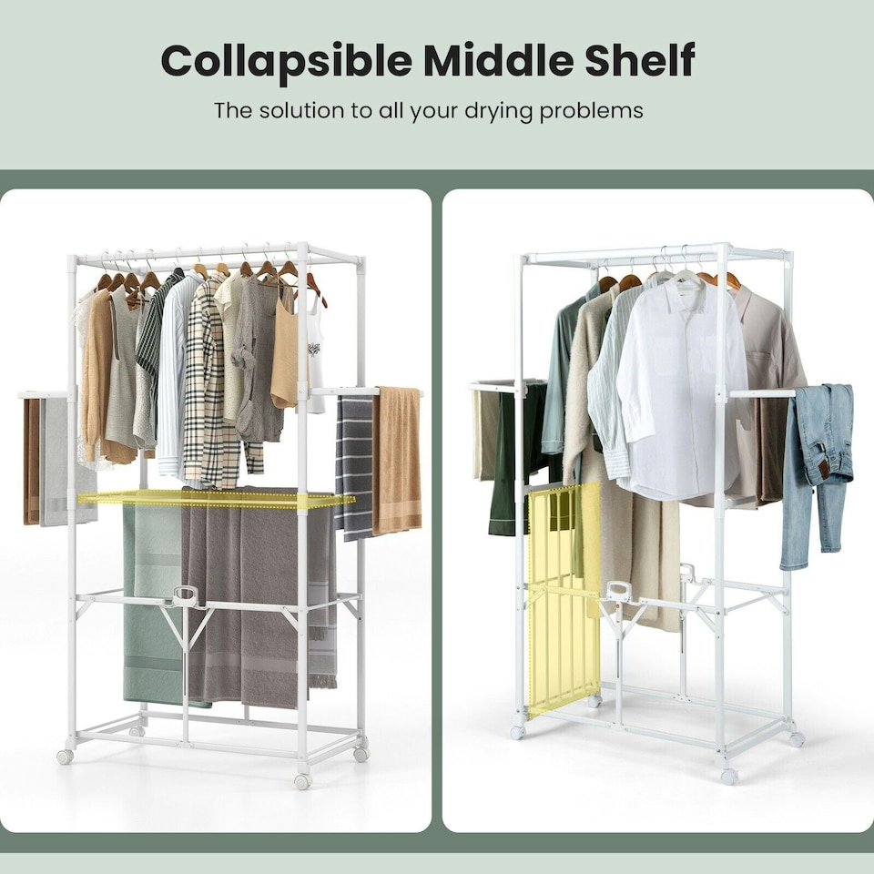 image 1 of COSTWAY H-shaped Clothes Drying Rack Hanging Dryer Stand