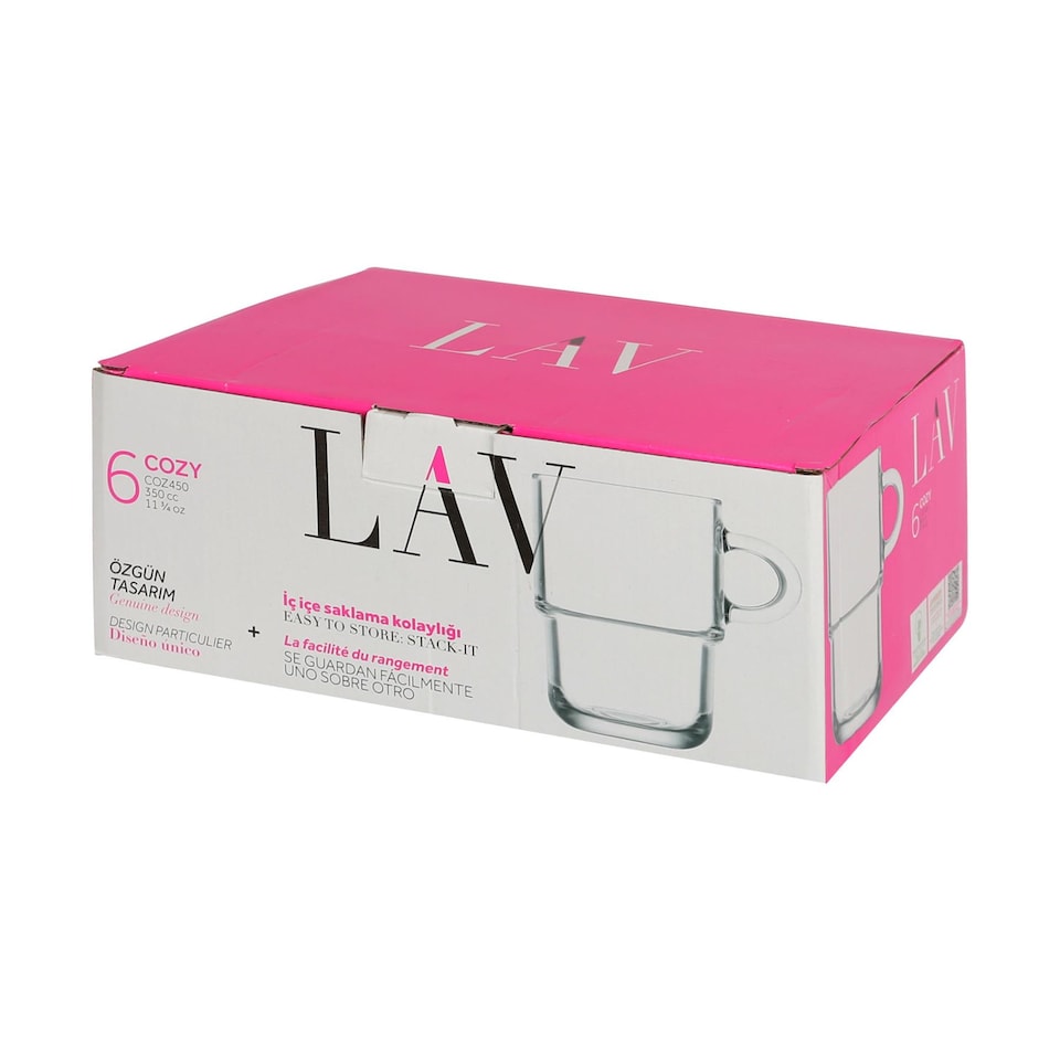 image 1 of LAV Cozy Stacking Glass Coffee Cups - 350ml - Pack of 6 | Clear | Clear