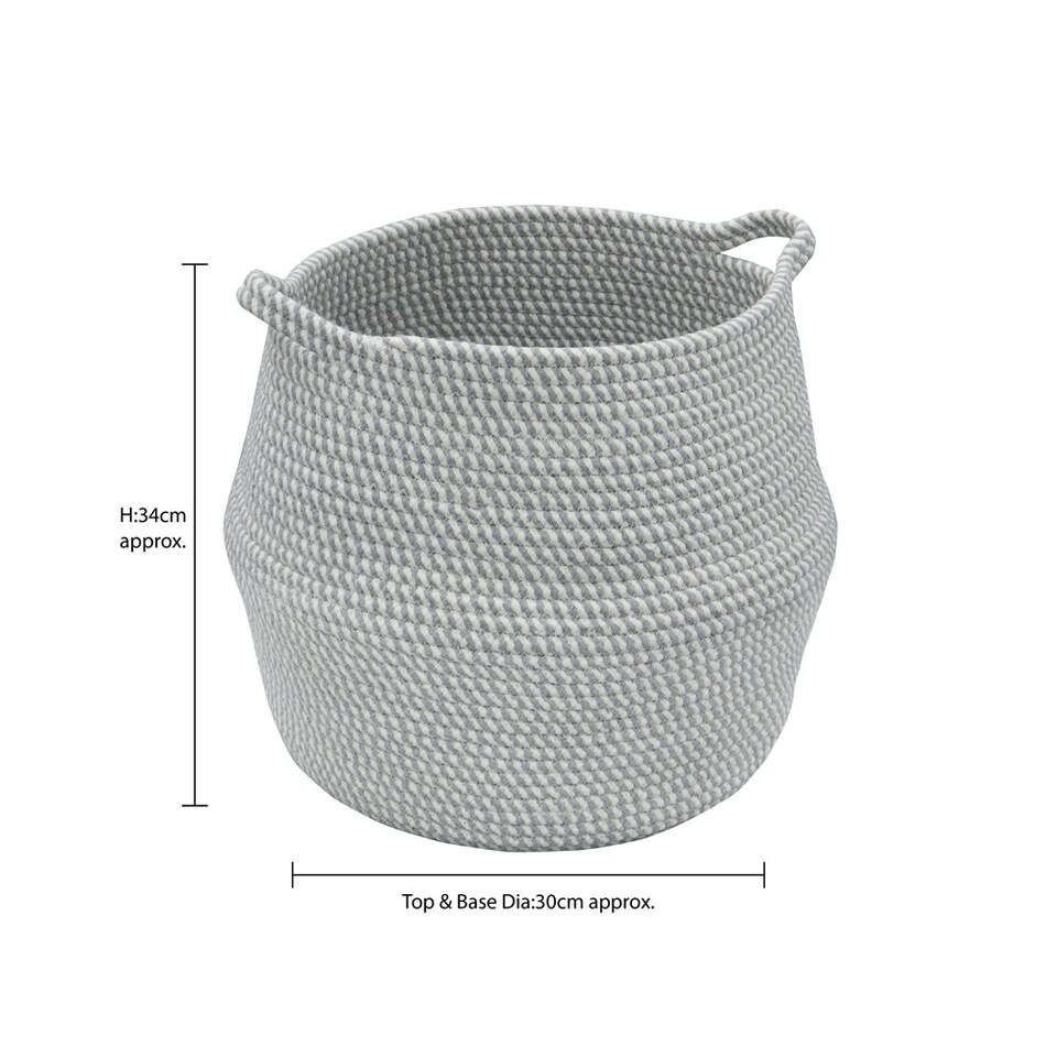 image 1 of JVL Edison Round Belly Cotton Rope Storage, Large, Grey Grey