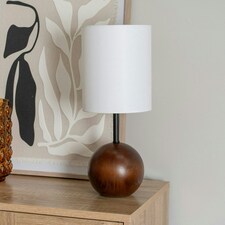 ValueLights Brandon White Tall Linen Lamp Shade Dark Walnut Wood Ball Table Lamp with Bulb Brown