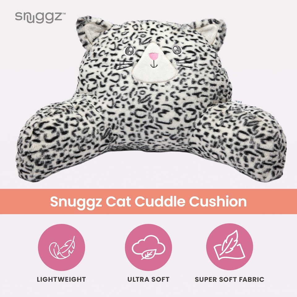 image 1 of Snuggz Cat Cuddle Cushion with Side Pocket with Carry Handle 3D Novelty Design Back Support Soft Cosy Bed Pillow - 59 x 36 x 34 cm