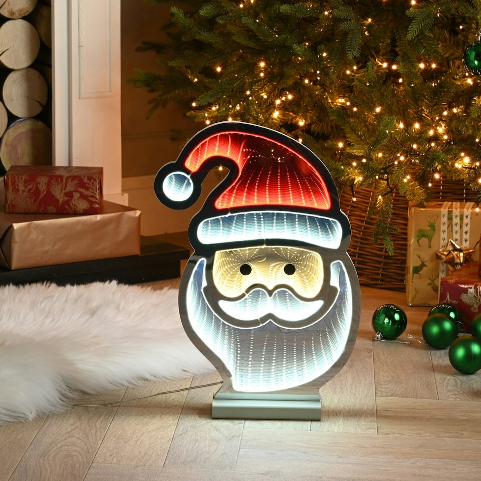 image 1 of 40cm Light up Santa's Face Infinity Christmas Decoration with Red and White LEDs
